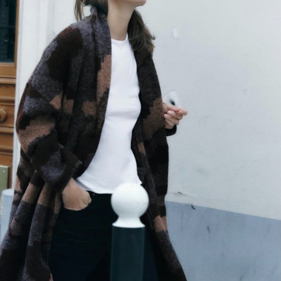 Zara Jackets & Blazers - ZARA Oversized Jacquard Long Knit Coat(Multicolor, US S, M, L/EUR S, M, L)